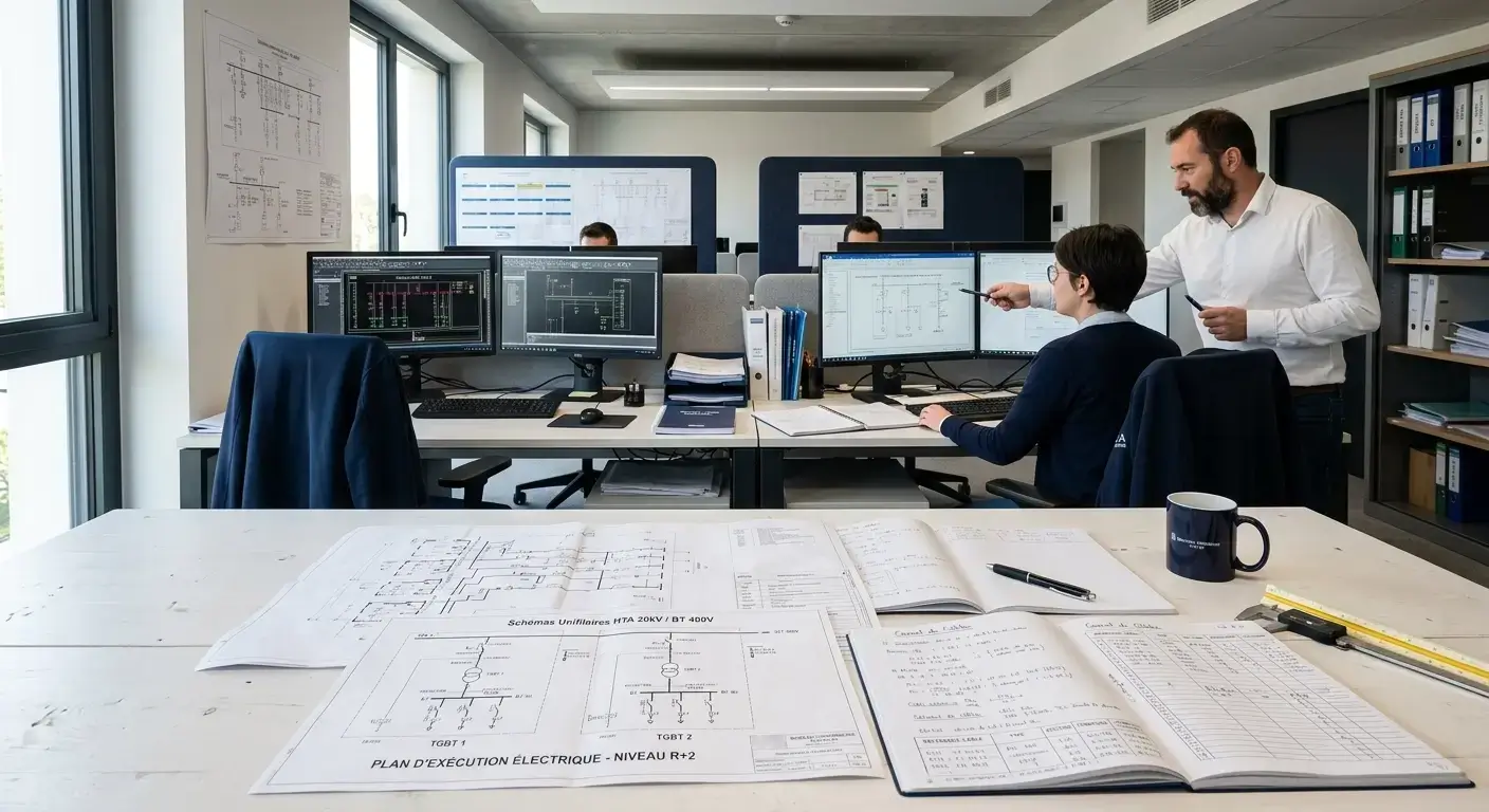 Plans d'étude électrique HTA/BT sur un bureau d'ingénierie INGELEC+
