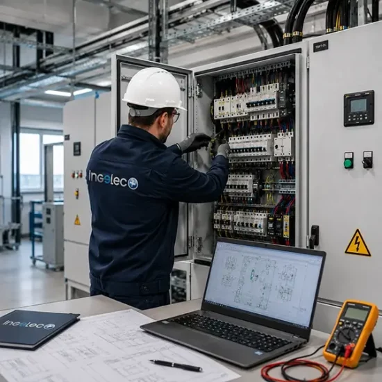 Intervention sur armoire d'un technicien ingelec plus bureau d'étude en électricité